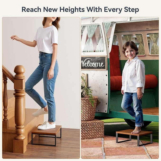 Solid Wooden Step Stool for Adults Seniors Non-Slip, Heavy Duty Bed Steps for High Beds with 500 LBS Capacity, Portable Bedside Step Stool Easy Assembly