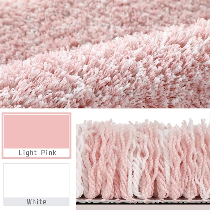 Yimobra Bathroom Rugs Non Slip Washable 36X24, Ultra Soft and Water Absorbent Bath Mats, Plush Fluffy Shower Mat Outside, Luxury Microfiber Thick Matts for Bathroom Floor/Tub, Light Pink and White