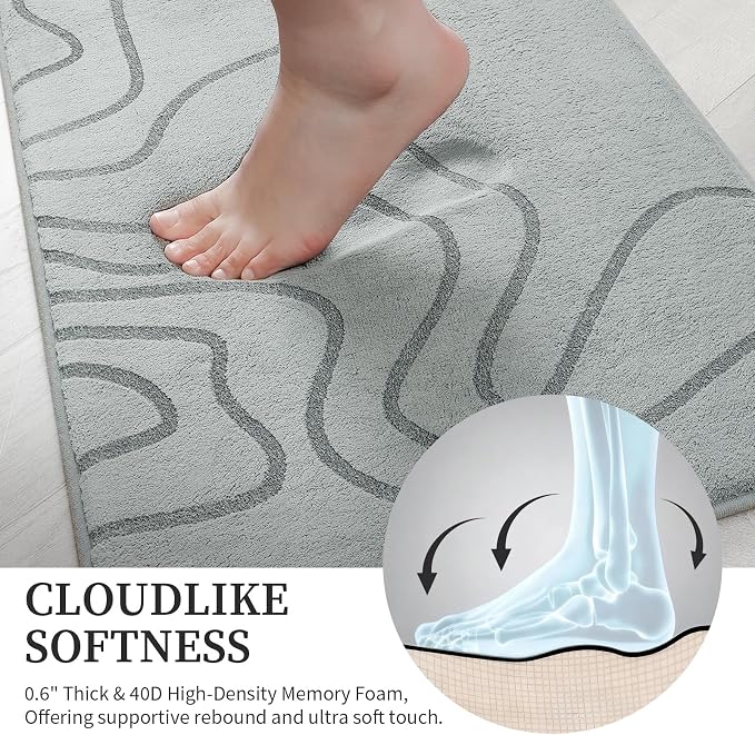 YIHOUSE Memory Foam Bathroom Rugs Sets 2 Piece - Extra Thick Ultra Soft Absorbent Bath Mat Set, Non-Slip Machine Washable Bath Rugs for Bathroom, Tub & Shower, Home Decor (17"x24"+20"x46", Grey)
