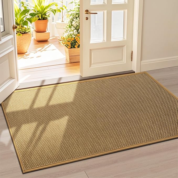 LEKEEPGO Door Mat 36"x59", Non Slip Door Mat Indoor Entrance, Rubber Backing Front Indoor Doormat Washable Absorbent Low-Profile Entryway Entry Resist Dirt Inside Door Mats, Light Brown