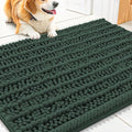 Smiry Dog Door Mat for Muddy Paws 30x20, Absorbent Dirt Trapper, Non-Slip Washable Chenille Entryway Rug for Inside Floor, Green, Layered Pattern