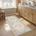 RELEANY Area Rugs Runner 2'6"x5' Washable Non-Slip, Floral Vintage Distress Medallion Carpet for Kitchen Hallway Bedroom Beside Laundry Room Bathroom, Blue Orange Red