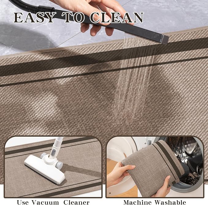 chakme 5 Piece Bathroom Rug Sets, Ultra Thin Bath Mat Quick Dry, Absorbent Non Slip Machine Washable, Dark Beige, 17" x 24" Geometric