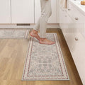 GRANNY SAYS Boho Kitchen Rug Sets of 2, Non Slip Washable Faux Wool Kitchen Mats for Floor, Thick Soft Anti-Fatigue Comfort Standing Mat Runner Rugs for Hallway Laundry Room, Boho Red