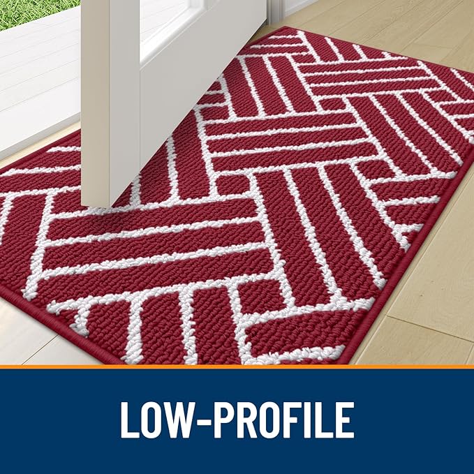 OLANLY Indoor Door Mat, 40x32 Inch, Dirt Resistant and Absorbent, Non-Slip Rubber Backing Floor Mats, Easy Clean Low-Profile Doormat for Entryway, Front Door, and Inside Entrance, Burgundy