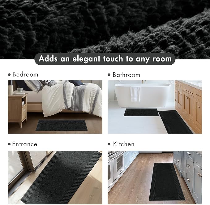 Madison Park Splendor Reversible 100% Cotton Tufted Bathroom Rug-3000 GSM Hotel Quality Luxurious Plush Medium Pile Bath Mat Absorbent, Quick Dry, Shower Room Décor, 24x60 Black