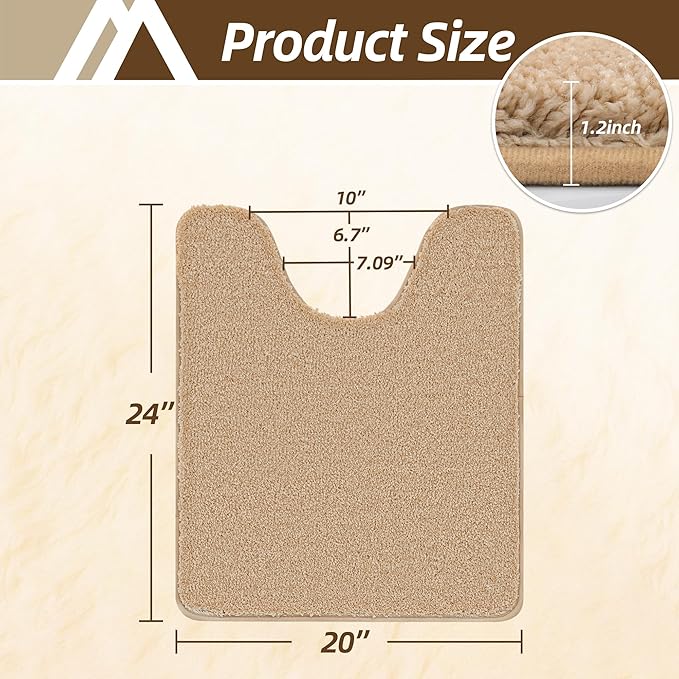 COSY HOMEER Toilet Rugs U-Shaped 24"x20",Soft Absorbent Bath Mat with Non-Slip TPR Backing, Machine Washable Shaggy Bath Rug for Toilet,Beige