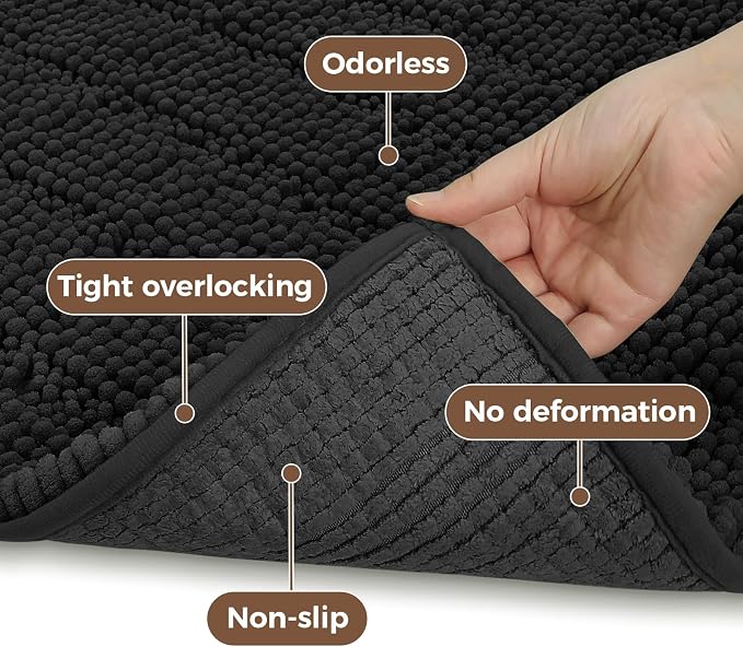 Bcoimo Large Bathroom Rug, Chenille Bath Mat with High Low Pile Design, Soft Absorbent Non Slip Bath Rug, Machine Washable Quick Dry Mat for Shower, Tub, Sink and Vanity