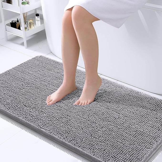 OLANLY Large Bathroom Rugs 45x27, Extra Soft Absorbent Chenille Bath Rugs, Rubber Backing Quick Dry, Machine Washable Bath Mats for Bathroom Floor, Tub and Shower, Home Decor Accessories, Grey