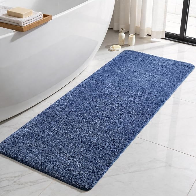 TYUU Bathroom Runner Rug, Ultra Soft Long Bath Mat Machine Washable Super Absorbent Quick Dry Bathroom Runner Rugs 24 x 60 Non Slip, Denim Blue 24" x 60"