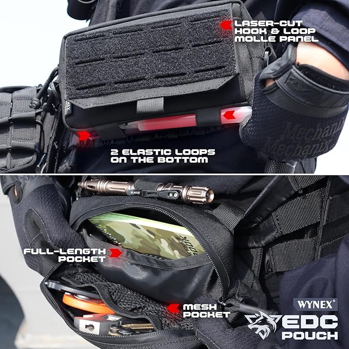 WYNEX Tactical Molle Admin Pouch,Tactical EDC Bag Utility Laser Cut EDC Tool Pouch Bag Annexes with American Flag
