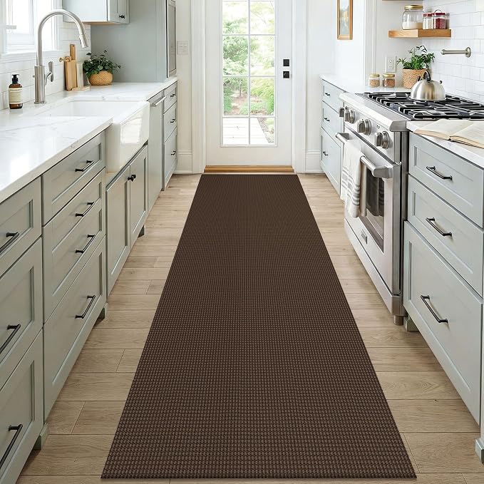 KOZYFLY Woven 3x7 Washable Kitchen Runner Rug, Non Slip Wide Runners for Hallway, Cotton Entryway Runner, Braided Floor Carpet for Entry, Kitchen, Bedside, Hall, Brown/Dark Brown
