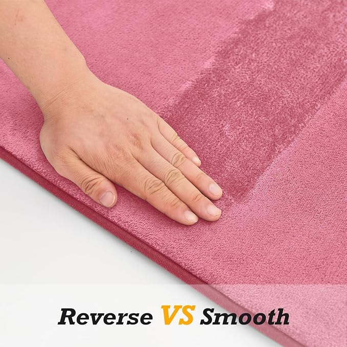 HUXMEYSON Bathroom Rugs Sets 3 Piece, Non-Slip & Quick Dry Bath Mat Set, Ultra Soft Velvet Bath Rugs for Bathroom, Toilet and Shower Floor, Pink