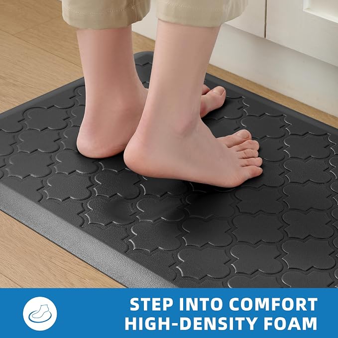 Kitchen Mats for Floor - Anti Fatigue Mats for Kitchen Floor - Non Slip Cushioned Rugs for Standing, Office, Sink, Laundry, Black