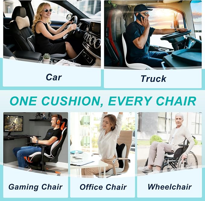 Seat Cushion for Office Chair and Car, Lumbar Support Pillow for Office Chair, Memory Foam Ergonomic Seat Cushion for Long Sitting, Back & Tailbone Pain, Sciatica - Dark Gray & Light Gray