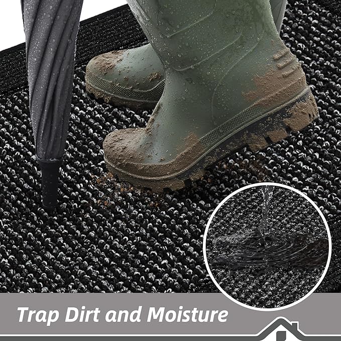 BEQHAUSE Indoor Door Mat 20" x 48", Dirt Trapper Door Mats Non-Slip Entryway Rugs Washable, Resist Dirt Absorbent Welcome Mat, Low Profile Floor Mats for Front Back Door and Entryway, Black