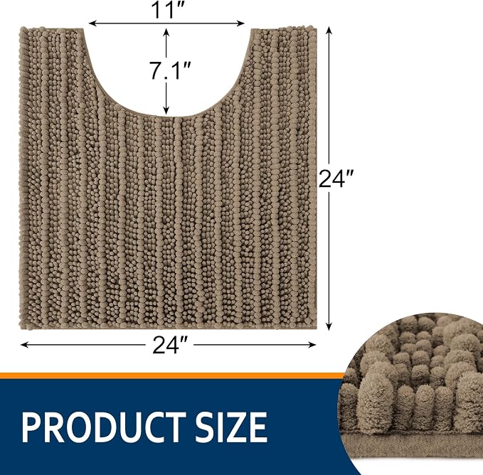 Smiry Bathroom Toilet Rugs U Shaped 24x24, Extra Soft Absorbent Non Slip Rubber Backing Chenille Contour Bath Rugs for Toilet, Machine Washable Contoured Bath Mats, Camel