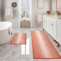 Bathroom Rugs and Mats Sets, 2 Piece Thick Absorbent Chenille Bath Mat Rug Set Non Slip, Soft Shaggy Bath Room Floor Mats for Bathroom, Machine Washable (Sunset Orange, 20" x 60" Plus 20" x 32")