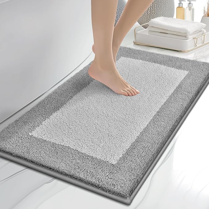anllugs Bathroom Rugs 20" x 30", Non-Slip Extra Soft Absorbent Bath Rugs, Machine Washable Quick Dry Bath Mats for Bathroom Floor, Shower, Bathtub and Sink, Light Grey & Grey