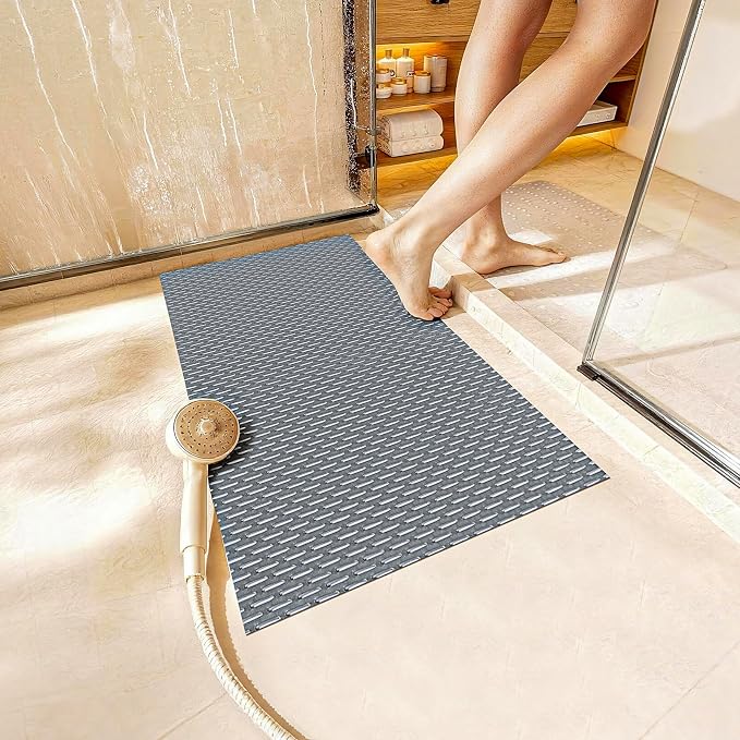 Extra Large Non-Slip Shower Mat, Fast-Dry PVC Bath Stall & Tub Mat, Drain-Hole Design,for Shower Stall Tub for Elderly/Kids，Non Slip Bathroom Safety Accessory，Gray 21"x21"
