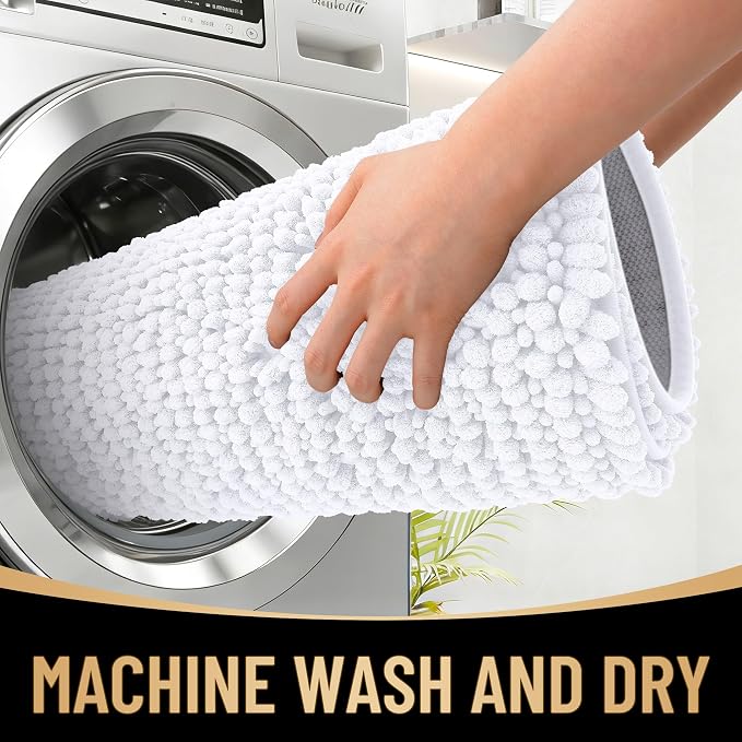 OLANLY Thick Large Bathroom Rugs 40x32, Extra Soft Absorbent Chenille Bath Rugs, Rubber Backing, Machine Wash Dry, Bath Mats for Bathroom Floor, Tub and Shower, Home Decor Accessories, White