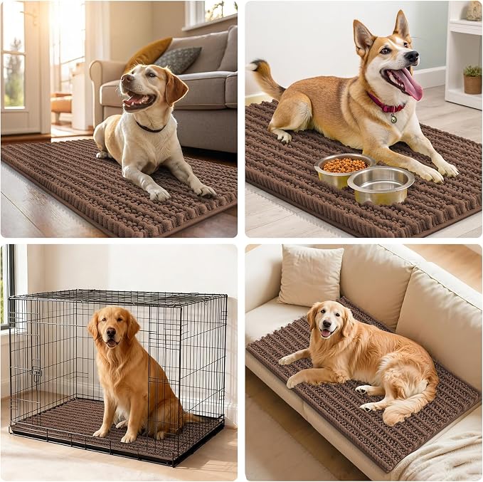 Smiry Dog Door Mat for Muddy Paws 30x20, Absorbent Dirt Trapper, Non-Slip Washable Chenille Entryway Rug for Inside Floor, Mocha, Layered Pattern