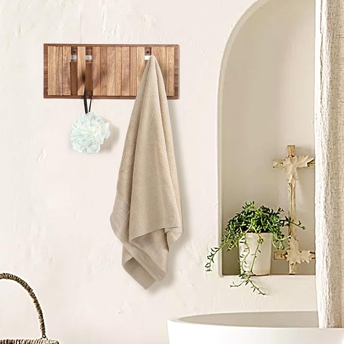 Wall Coat Rack for Entryway: Rustic Wooden Folding 8 Hooks Mount 16.5inch Decorative Piano Hanger for Farmhouse Hallway Bathroom for Towel Backpack Jacket (Neat Style)