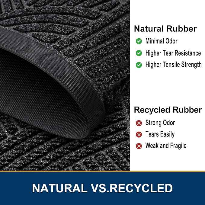 Smiry Front Door Mat Outside Entrance, Heavy Duty Sturdy Natural Rubber Doormat, Trap Dirt and Moisture, Easy Clean Low Profile Mats for Indoor Outdoor Entry, Interwoven Stripes 35x23, Black