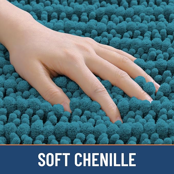Smiry Bathroom Rugs Mat 24x16, Extra Soft Absorbent Chenille Bath Rugs, Non Slip Rubber Backing Machine Washable Quick Dry Bath Mats for Bathroom Floor, Tub, Shower, Home Decor Accessories, Lake Blue