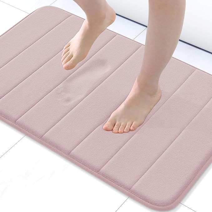 Buganda Memory Foam Bath Mat, 30" x 20", Ultra Soft and Non-Slip Bathroom Rugs, Water Absorbent and Machine Washable Bath Rug for Bathroom, Shower, and Tub, Peach