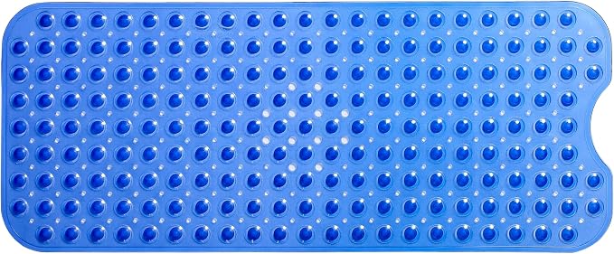 Extra-Long Non-Slip Bathtub & Shower Mat 39”x16” (Smooth/Non-Textured Tubs Only) Safe, Clean, Machine-Washable, Superior Grip&Drainage, Vinyl, Transparent Blue