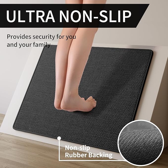 YDKGL Kitchen Mats for Floor, Super Absorbent Kitchen Rugs Non Slip Washable, Soft Imitation Linen Braided Kitchen Runner Rug, Standing Mat Kitchens Sink Mat, Easy to Clean, Black 17x59