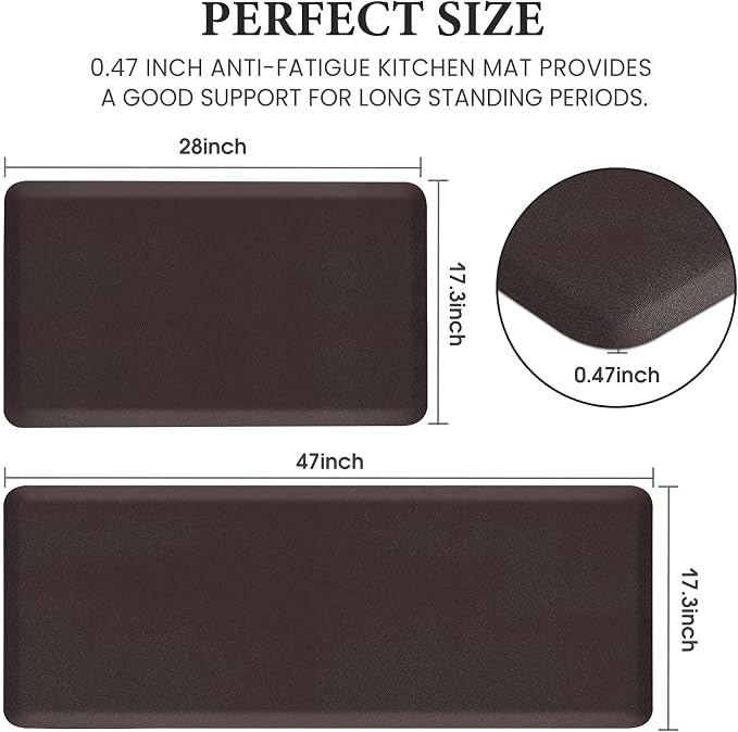 HappyTrends 2 PCS Kitchen Mat Cushioned Anti-Fatigue Floor Mat, Heavy Duty Ergonomic Comfort Foam Standing Mat, Waterproof Non-Slip Kitchen Rugs for Home, Office(17.3"x28"+17.3"x47",Chocolate)