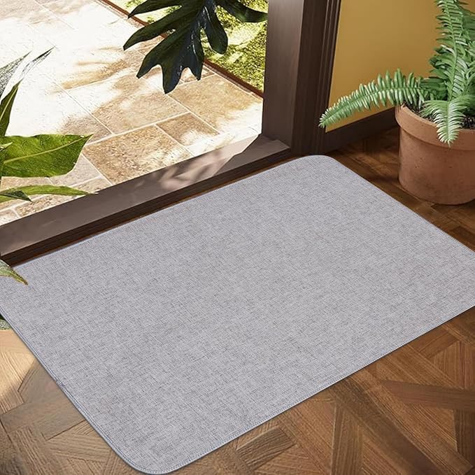 1/10 Inch Ultra Thin Indoor Door Mat, Long-Lasting & Maximum Non-Slip Rubber Backing, Washable & Stain-Resistant Entryway Mats with Powerful Dirt Trapper for Various Entrance, 35''X24'', Gray