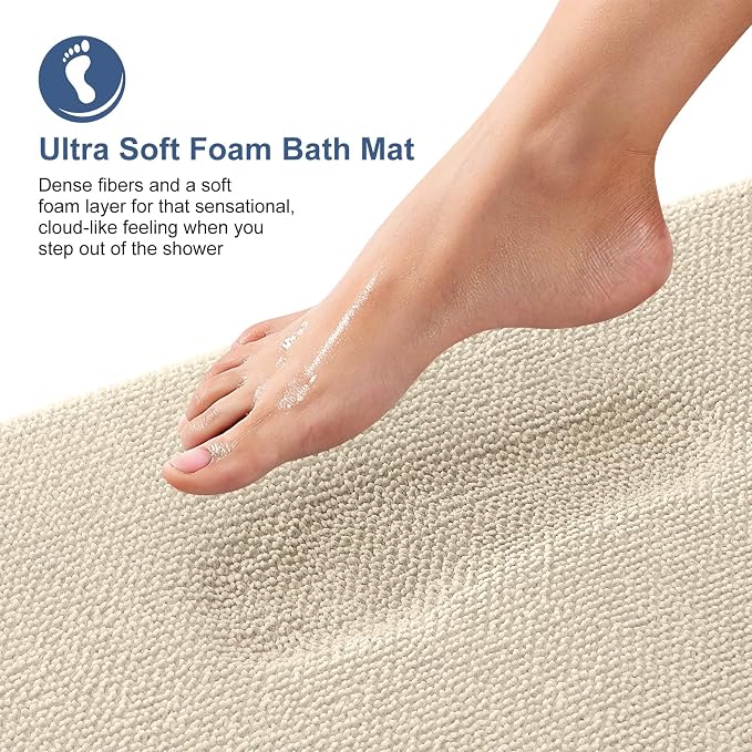 OLANLY Thick Memory Foam Bathroom Runner Rugs 59x20, Extra Soft Absorbent Long Bath Rug, Quick Dry Bath Mats, Non-Slip, Machine Washable Mat for Bathroom, Tub and Shower, Home Decor Accessories, Sand