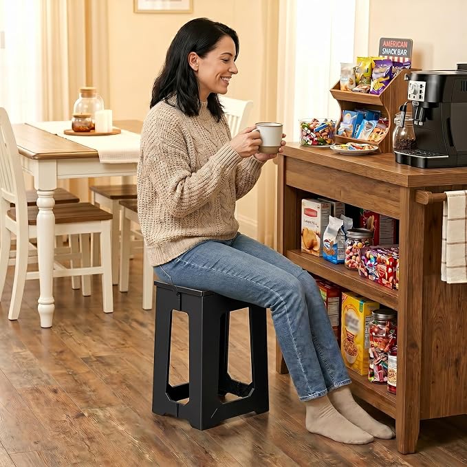 neotidy Foldable Stool Chair, 17.7” Tall Folding Seat for Adults up to 400 lb, Heavy-Duty Plastic Foldable Stool for Sitting, Portable Compact Folding Chair for Home Outdoor Camping, Black