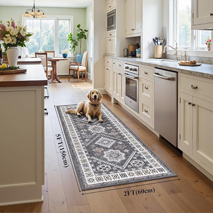 HEBE Washable Kitchen Rugs Runner 24"x60", Non Slip Hallway Runner Rug, Low Pile Entryway Rug Laundry Room Mat Kitchen Carpet Runners for Hallways, Bathroom, Laundry, Bedside Rug