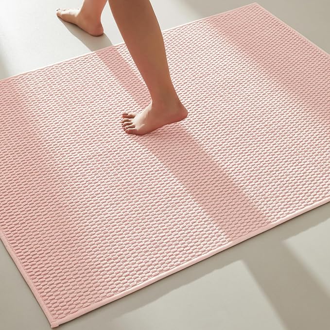 TYUU Large Bathroom Rugs Non Slip Washable Bath Rugs Super Absorbent Bathroom Rug Thin Quick Dry Low Pile Bath Mats, Pink 36"x48"