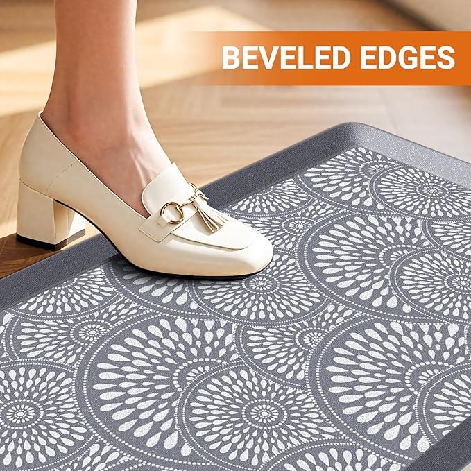 Mattitude Kitchen Mat, 17.3x28in Heavy Duty Ergonomic Comfort Foam Standing Desk Mat, Waterproof Non-Slip Standing Mats and Rugs for Kitchen, Office, Laundry, Grey