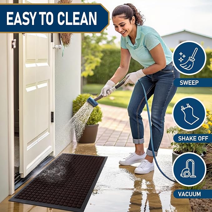 Smiry Front Door Mat Outside Entrance, Heavy Duty Natural Rubber Doormat, Non Slip, Trap Dirt and Moisture, Easy Clean, Low Profile Welcome Floor Mats for Indoor Outdoor Entry, 47x23 Inch, Brown
