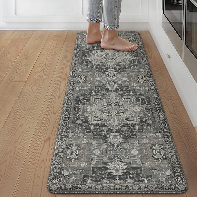 GENIMO Kitchen Mats for Floor, Washable Anti Fatigue Mat for Cushioned, 17.3"x59", Waterproof Kitchen Rugs, Non Slip Foam Comfort Standing Mat Rug for Home, Runner, Sink, Laundry, Dark Gray