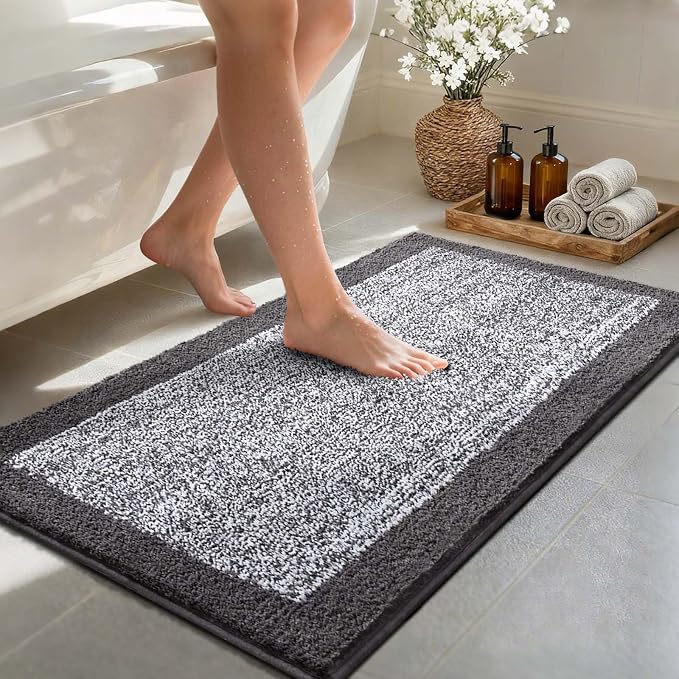 Bathroom Rugs 40x24 Non Slip Washable, Grey Bath Mat for Bathroom Floor Tub, Soft Absorbent Quick Dry Mats for Shower, Bathtub,Home Decor