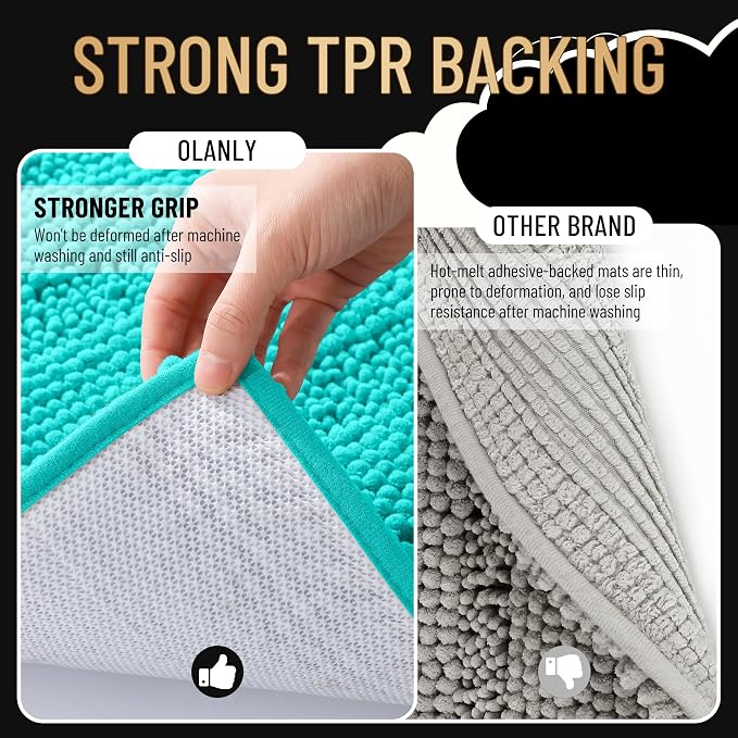 OLANLY Thick Bathroom Runner Rugs 59x20, Absorbent Chenille Striped Bath Rugs, Rubber Backing, Machine Wash Dry, Extra Long Bath Mats for Bathroom Floor, Tub and Shower, Home Decor Accessories, Teal