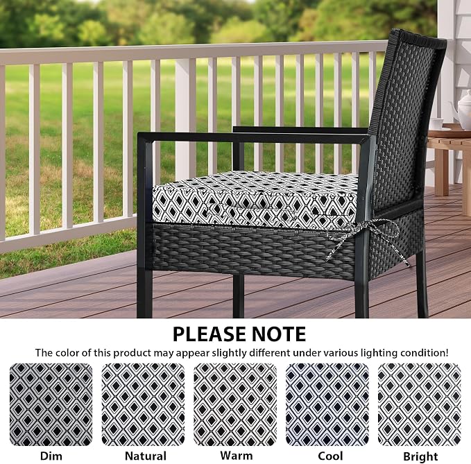 IPYNBAP Outdoor Chair Cushions Set of 4 -Waterproof Outdoor Seat Cushions for Patio Furniture, Patio Chair Cushion with Handle and Ties, Out Door Chair Pads,17x16x2-Square, Black Geometry