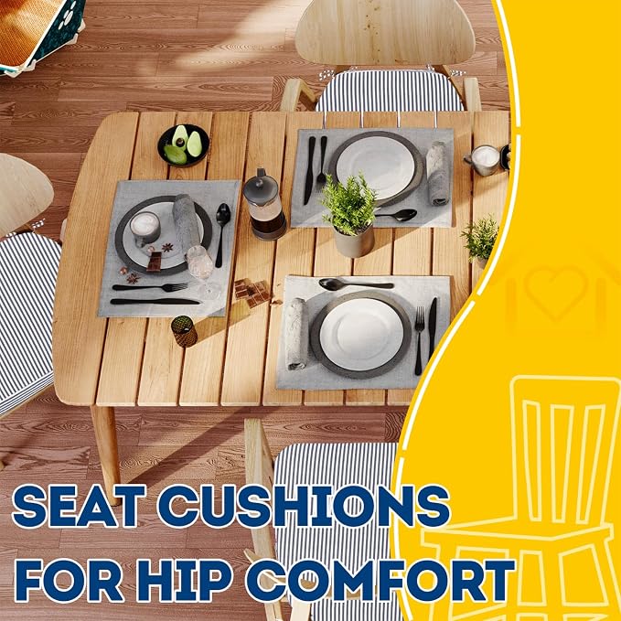 AAAAAcessories D-Shaped Chair Cushions, Featuring Ties and Removable, Machine-Washable Cover, 2'' Thick Seat Pads for Kitchen and Dining Rooms, 17'' x 16'', Set of 2, Pinstripe Dark Gray