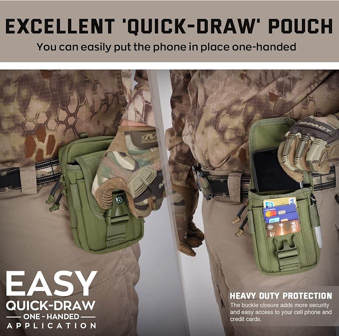 WYNEX Tactical Compass Phone Pouch, Large Molle Smartphone Holster Case Double Capacity Small Utility EDC Pouch with Compass Buckle and Carabiner