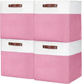 Bagnizer 13x13 Cube Storage Bins, Collapsible Fabric Storage Box, 4 Pack Closet Baskets with Handles for Organizing, Shelf, Toys, Clothes, Home, Office, Nursery (Pink&White)