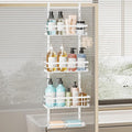 SWTYMIKI Over The Door Shower Caddy - 4 Tier Rustproof Hanging Shower Organizer with Adjustable Shelves, 40 Hooks & Soap Holder, Hanging Shower Rack Storage for Bathroom Accessories, White