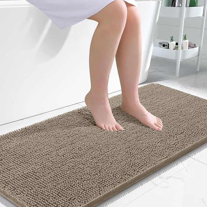 OLANLY Large Bathroom Rugs 45x27, Extra Soft Absorbent Chenille Bath Rugs, Rubber Backing Quick Dry, Machine Washable Bath Mats for Bathroom Floor, Tub and Shower, Home Decor Accessories, Warm Taupe