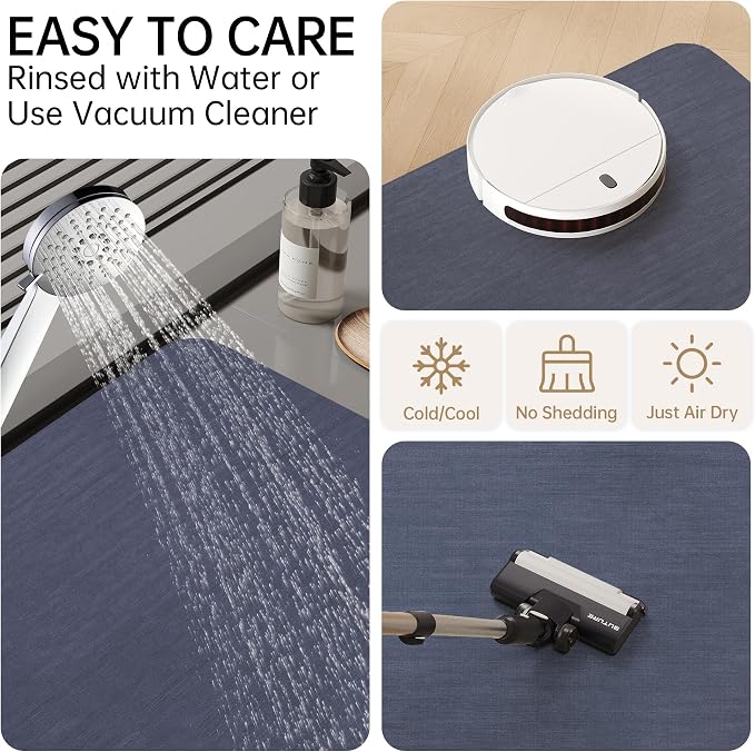 Mecko Bath Mat Rug, Rubber Non-Slip Quick Dry Absorbent Thin Bathroom Rugs Fit Under Door Bathroom Floor Mats-Shower Rug for in Front of Bathtub, Sink, Shower Room(Navy Blue,24"x48")